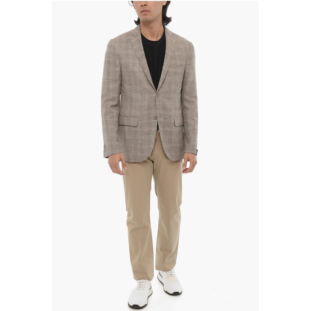 Corneliani Virgin Wool and Linen Half Lined 2-Buttons Blazer with Flap - Image 4