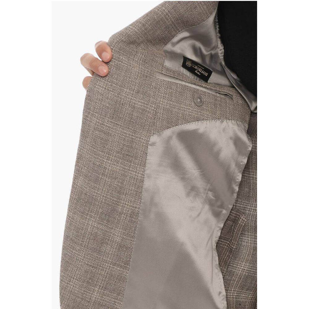 Corneliani Virgin Wool and Linen Half Lined 2-Buttons Blazer with Flap - Image 5