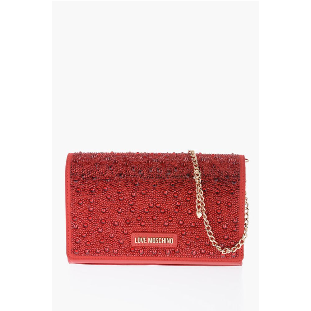 Moschino LOVE Faux Leather Crossbody Bag Embellished with Rhinestones
