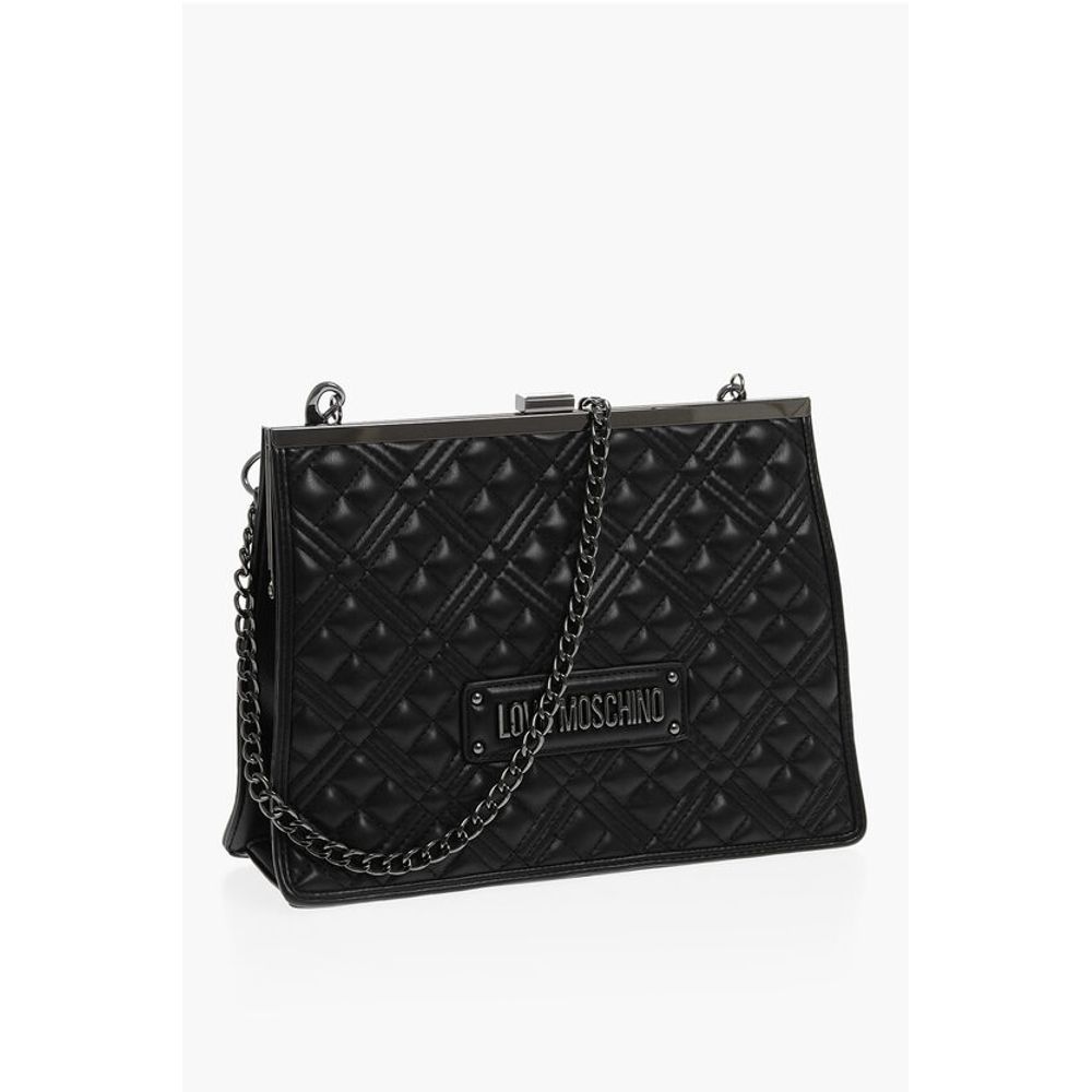 Moschino LOVE Quilted Faux Leather Crossbody Bag with Ton On Ton Logo - Image 3