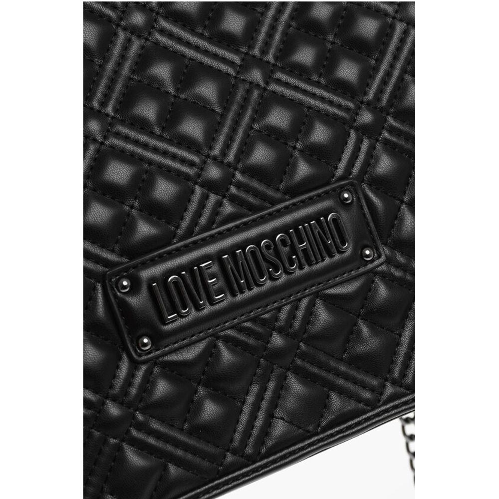 Moschino LOVE Quilted Faux Leather Crossbody Bag with Ton On Ton Logo - Image 4