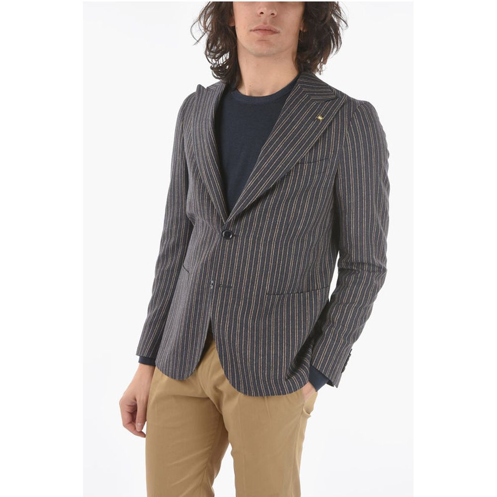 Corneliani CC COLLECTION unbalanced striped REWARD peak lapel patch poc