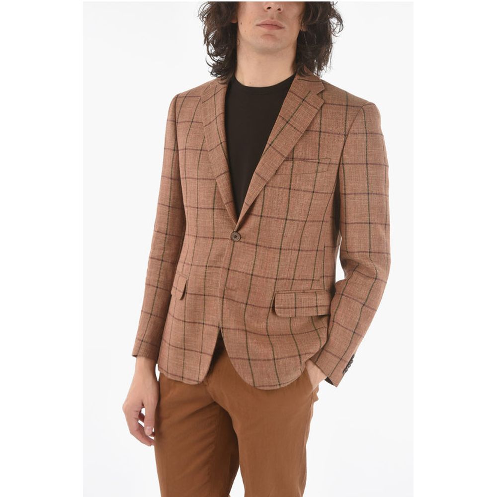 Corneliani CC COLLECTION windowpane check virgin wool and flax RIGHT si
