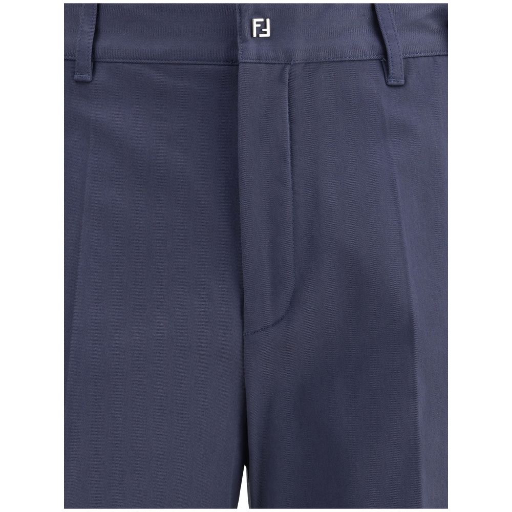 Fendi Blue Cotton Casual Pants - Image 3