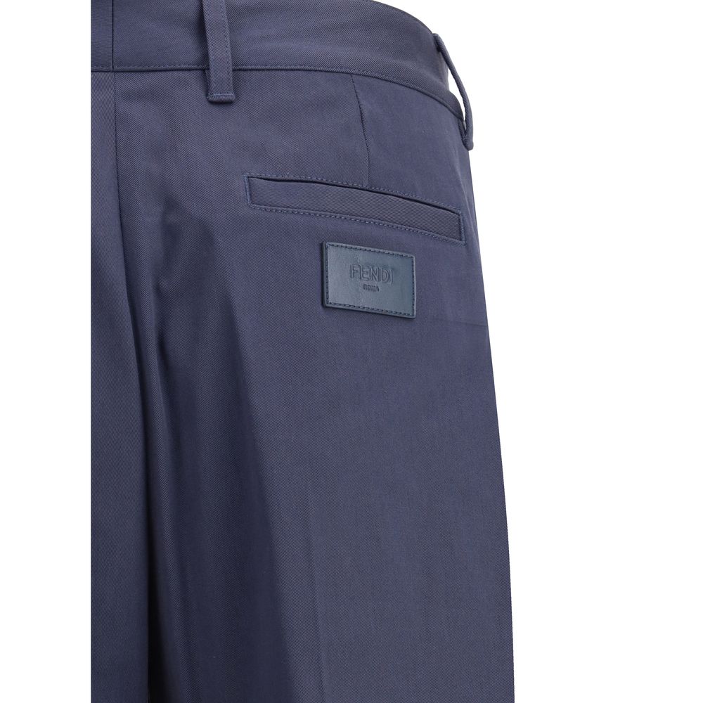 Fendi Blue Cotton Casual Pants - Image 4