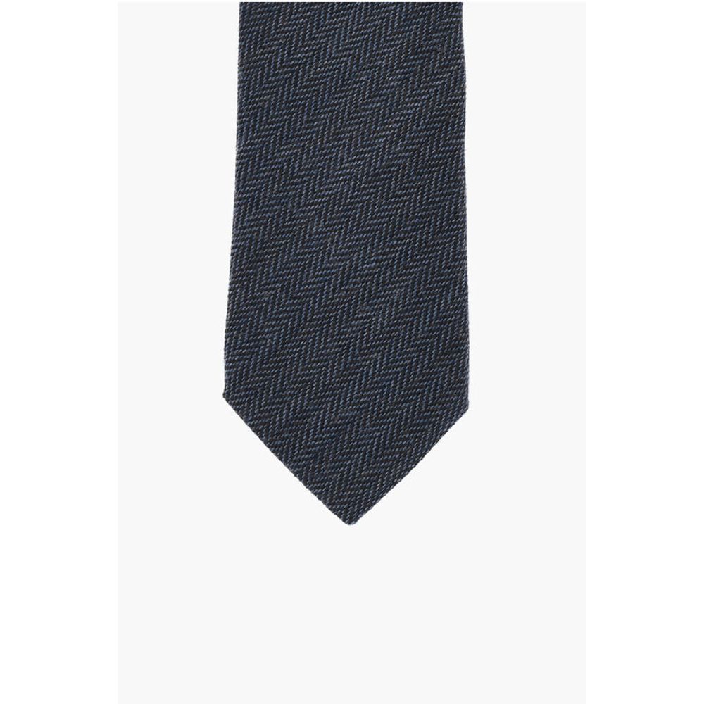 Corneliani plain herringbone virgin wool and silk tie - Image 2