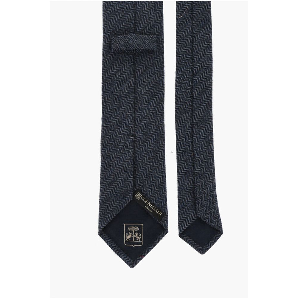 Corneliani plain herringbone virgin wool and silk tie - Image 3
