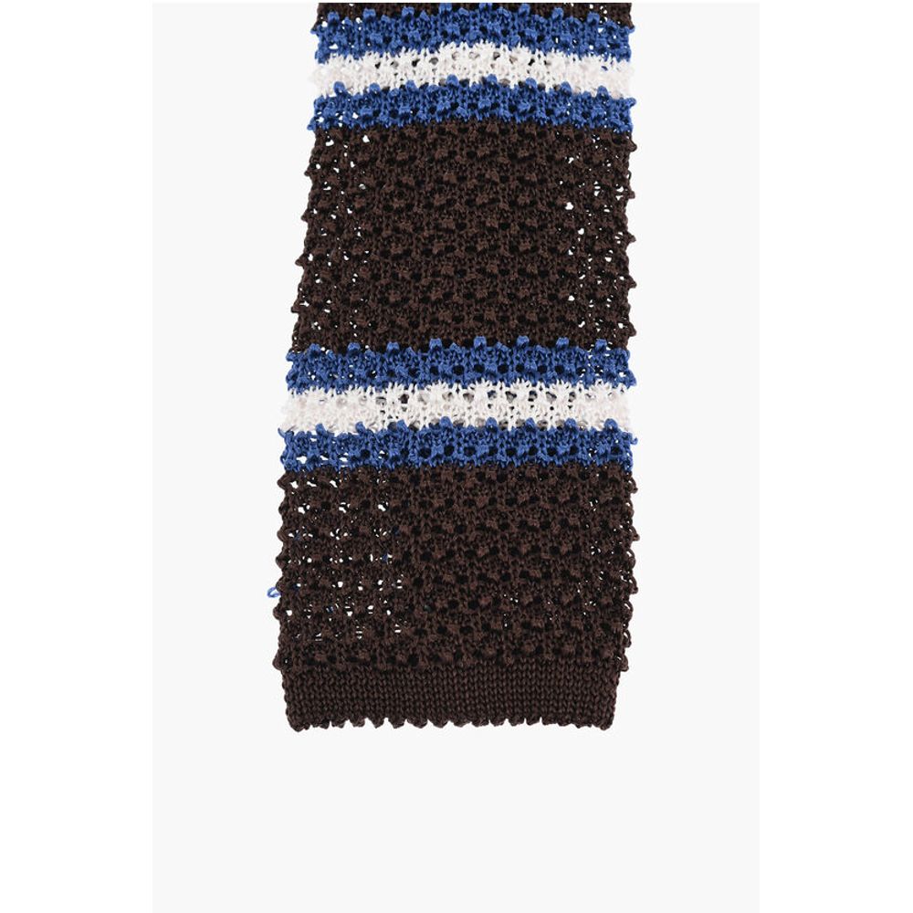Corneliani Crochet Silk Tie with Striped Motif - Image 2