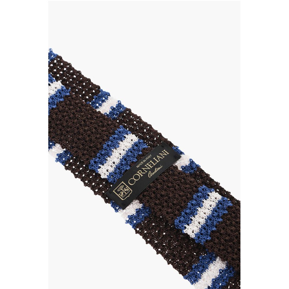 Corneliani Crochet Silk Tie with Striped Motif - Image 3