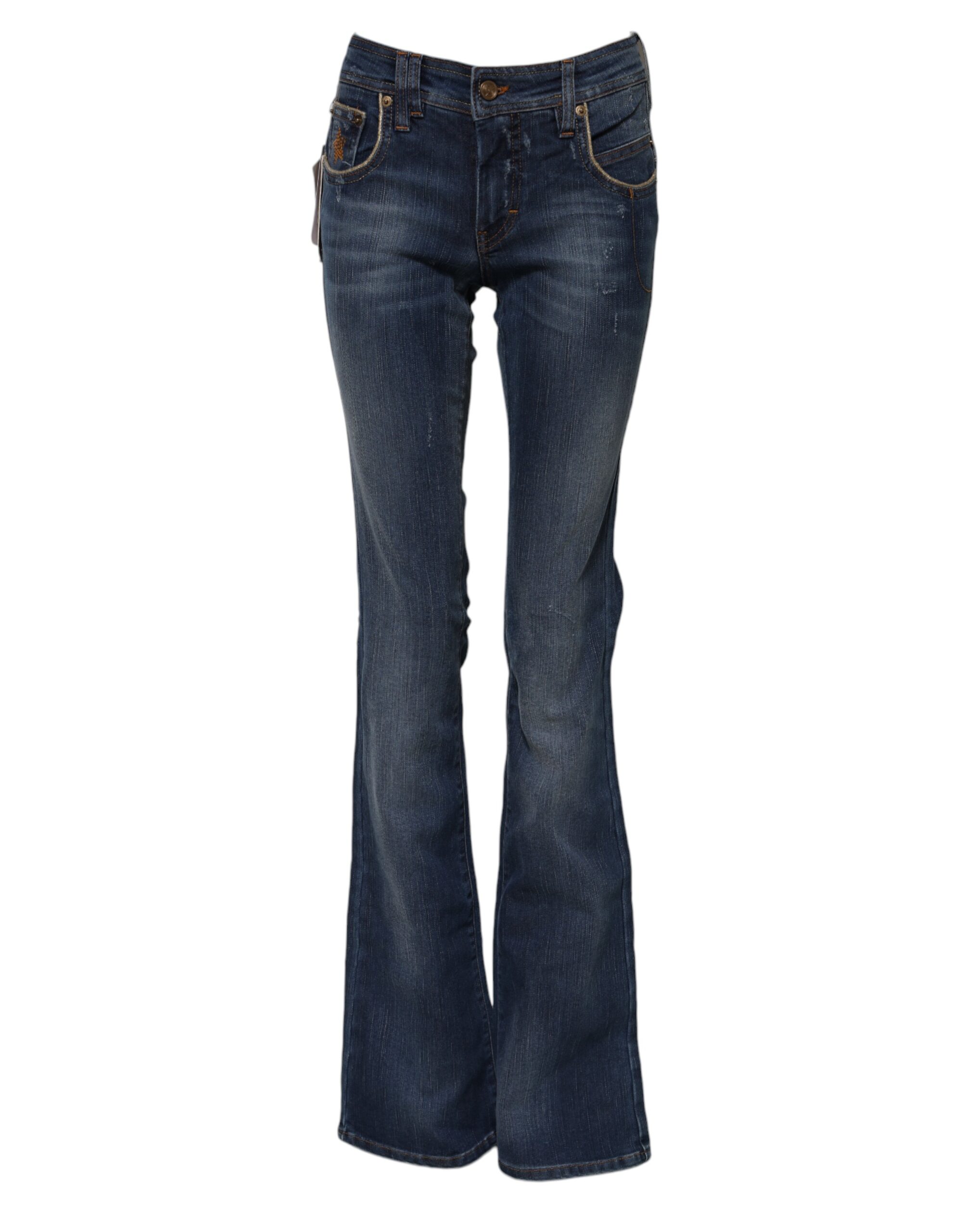 John Galliano Blue Cotton Mid Waist Wide Leg Denim Jeans - Image 2