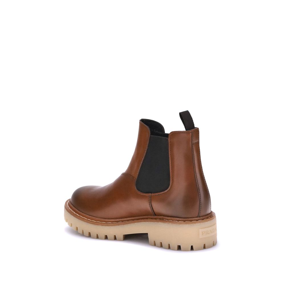 Prada Brown Rubber Chelsea Boots - Image 3