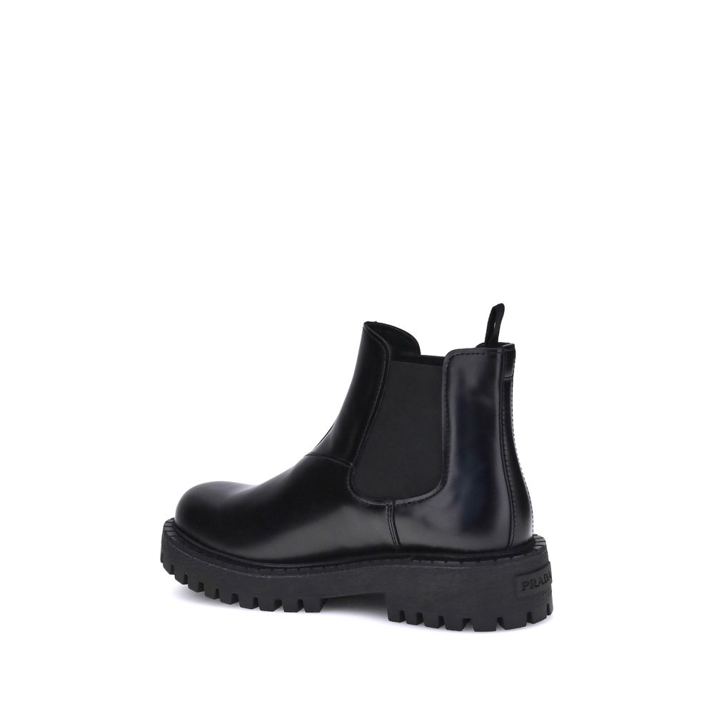Prada Black Calf Leather Bos Taurus Chelsea Boots - Image 3