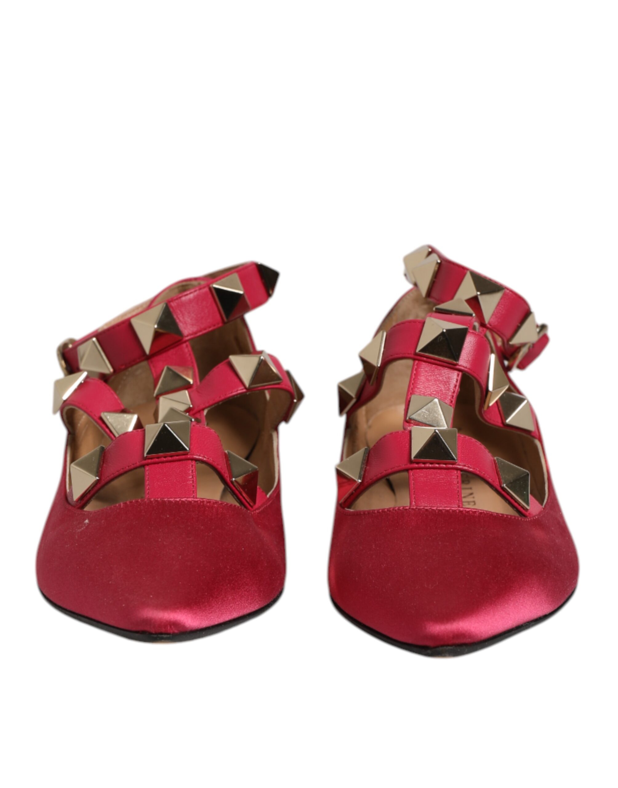 Prosperine Red Gold Studded Pointed Toe Ballet Flats Shoes - Image 2