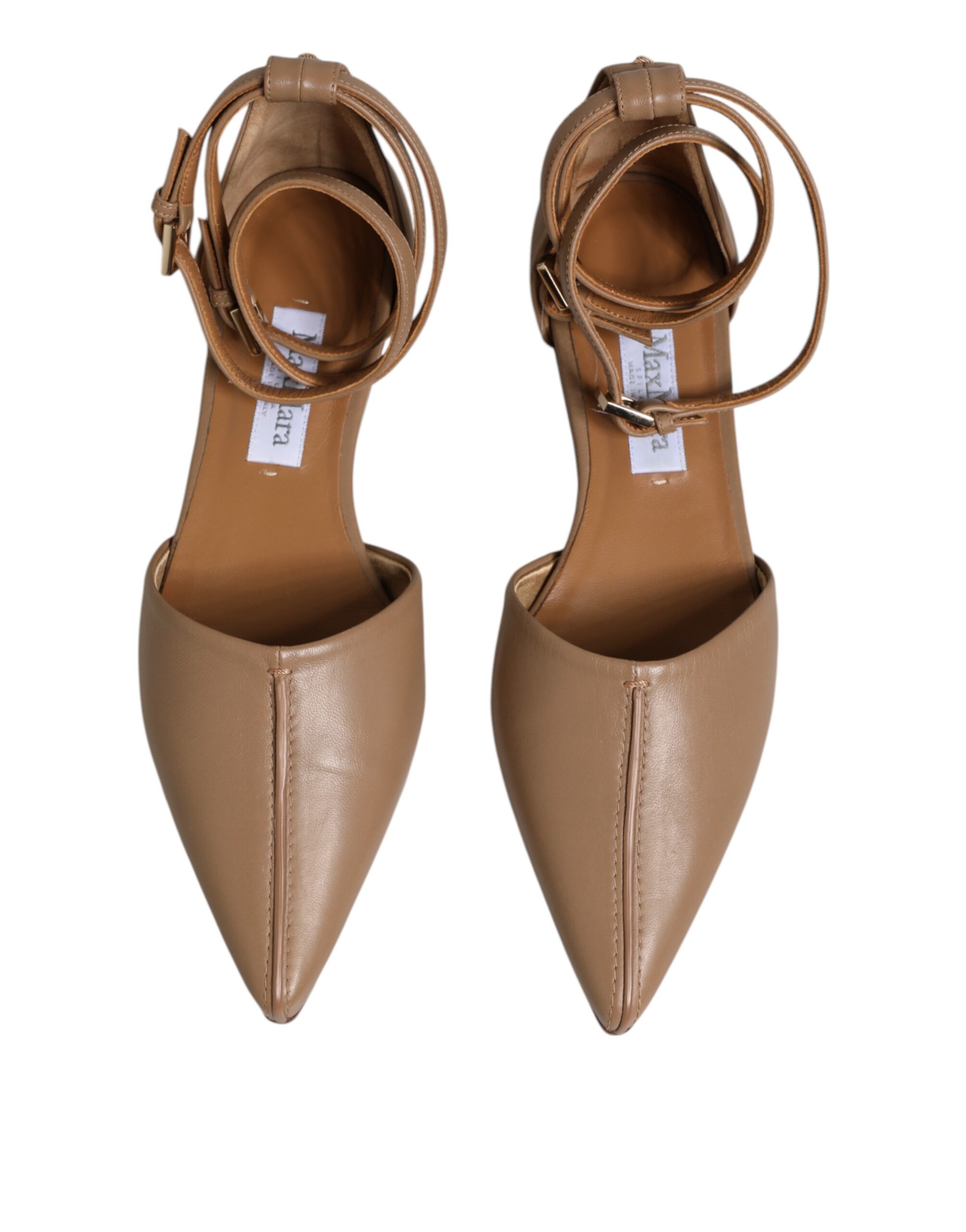 Max Mara Beige Leather Pointed Toe Sandals Ballet Flat Shoes - Image 3