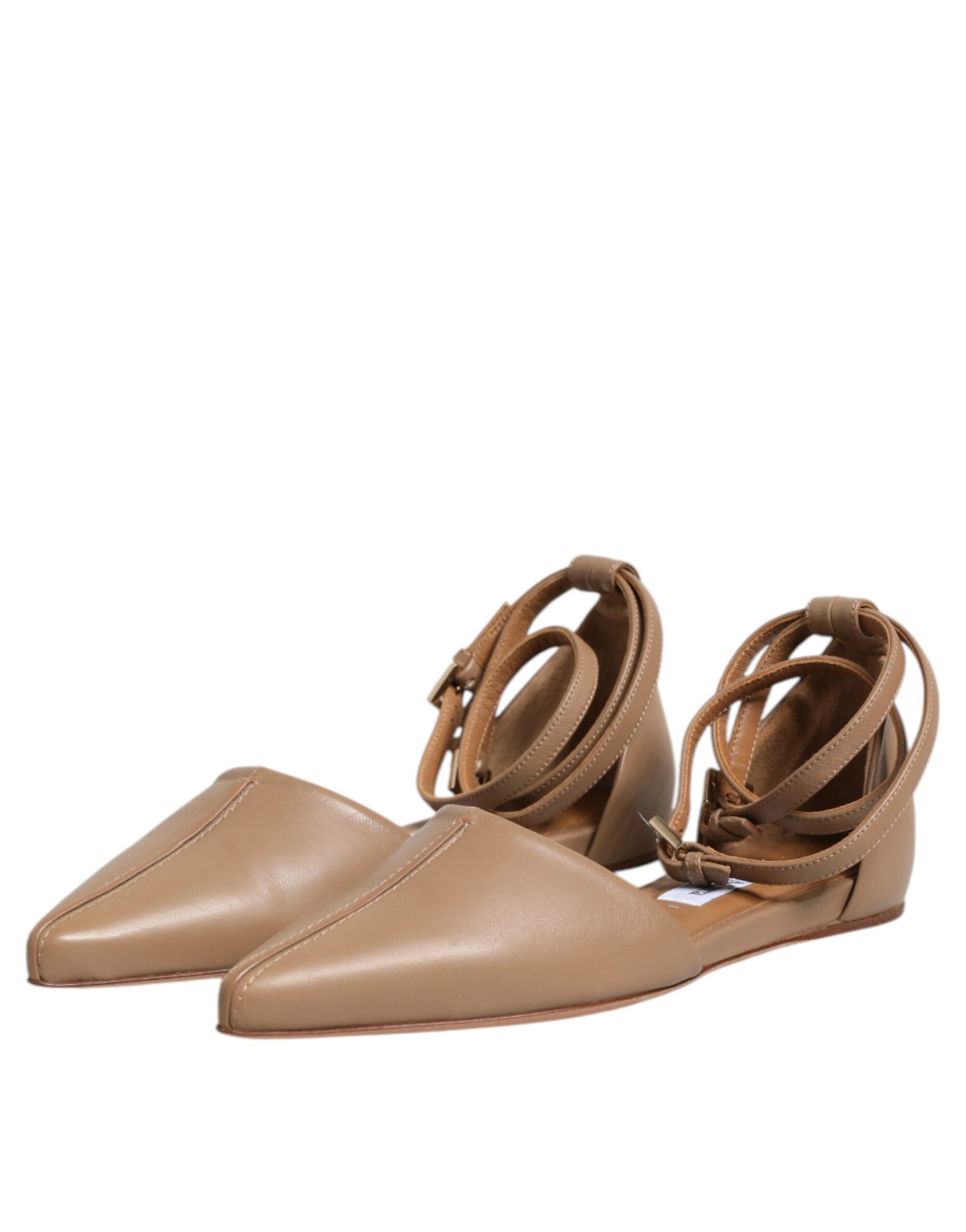 Max Mara Beige Leather Pointed Toe Sandals Ballet Flat Shoes - Image 4