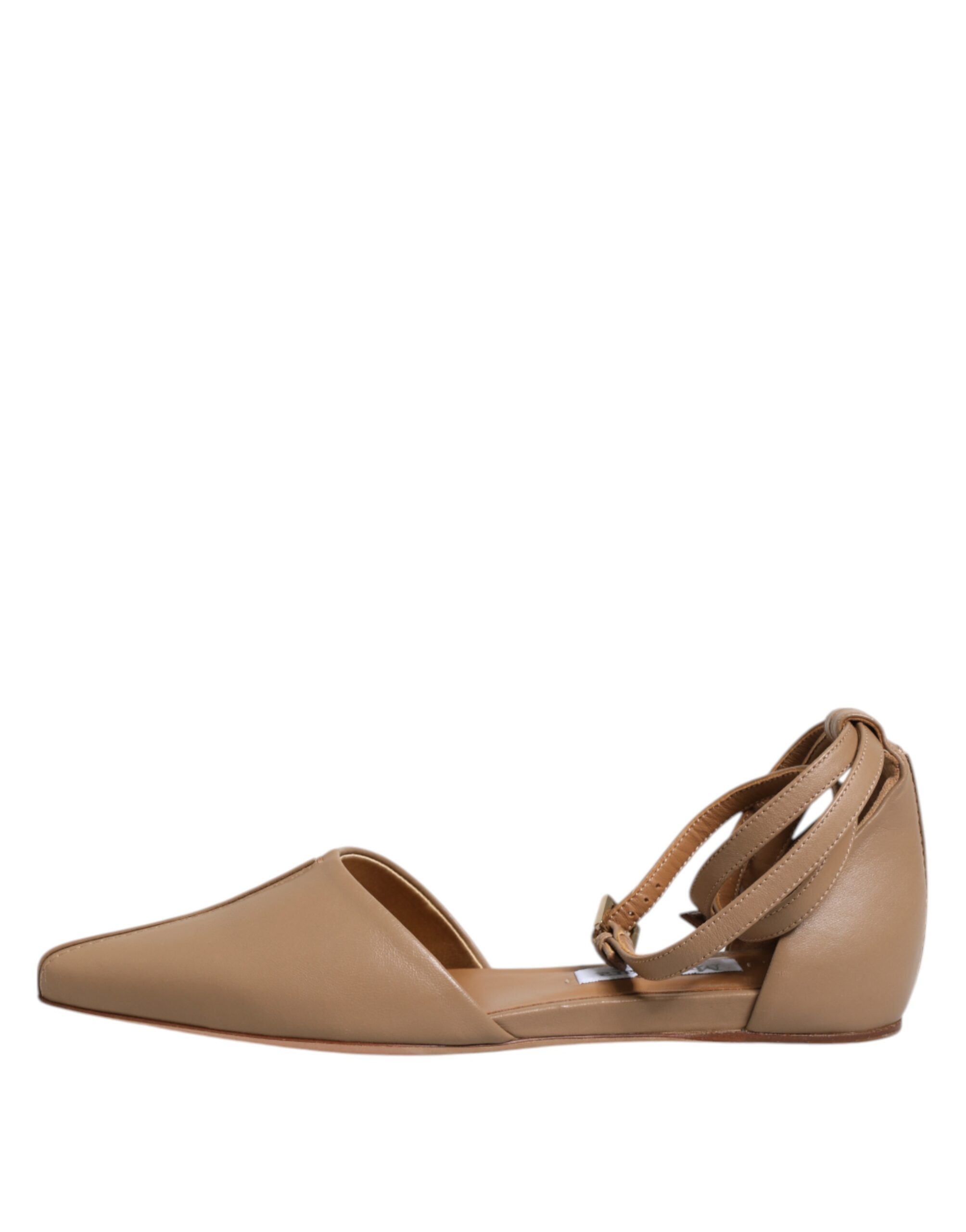 Max Mara Beige Leather Pointed Toe Sandals Ballet Flat Shoes - Image 6