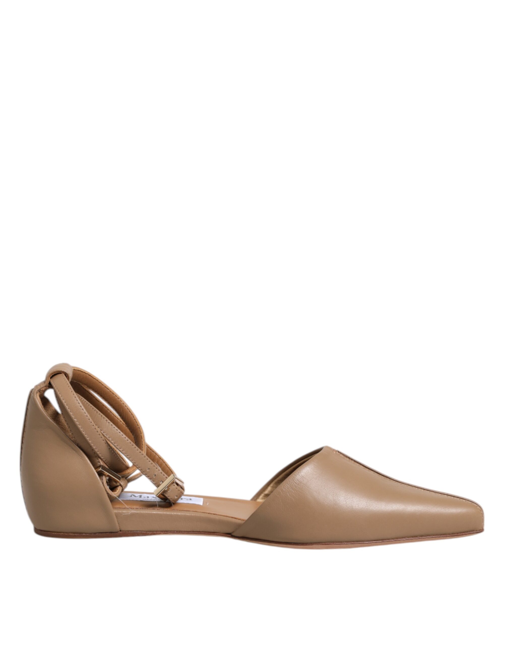Max Mara Beige Leather Pointed Toe Sandals Ballet Flat Shoes - Image 7