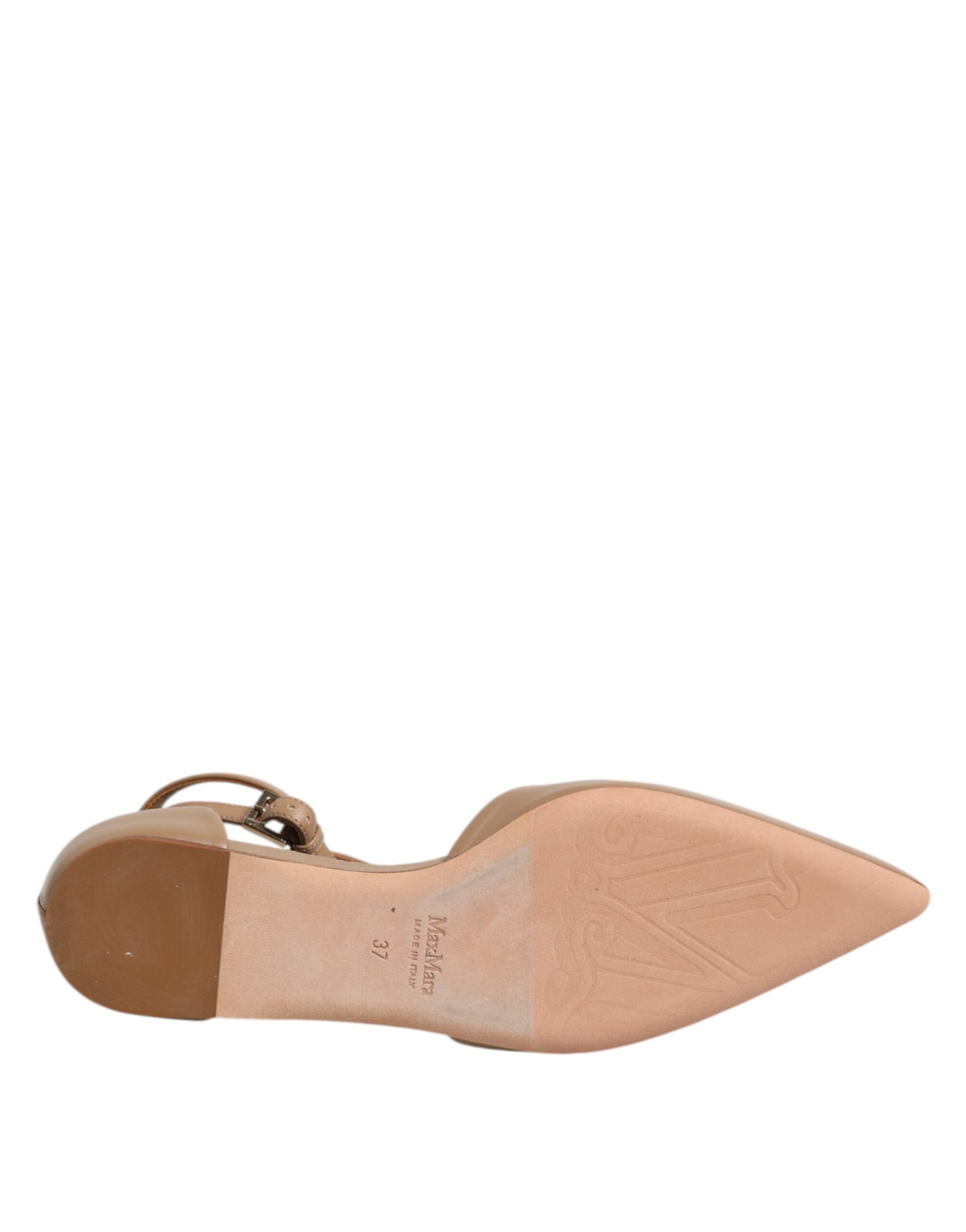 Max Mara Beige Leather Pointed Toe Sandals Ballet Flat Shoes - Image 8
