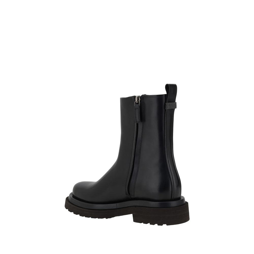 Brunello Cucinelli Black Calf Leather Bos Taurus Ankle Boots - Image 3