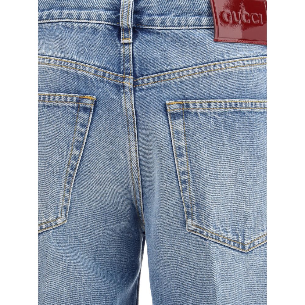 Gucci Light Blue Cotton Straight-Leg Jeans - Image 3