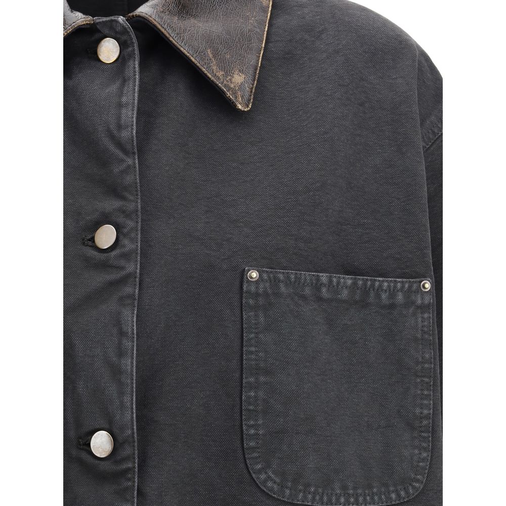Prada Denim Jacket with leather collar - Image 3