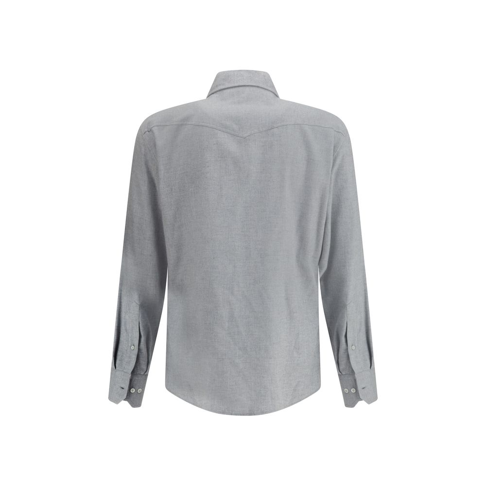 Brunello Cucinelli Gray Cotton Pattern Shirt - Image 2
