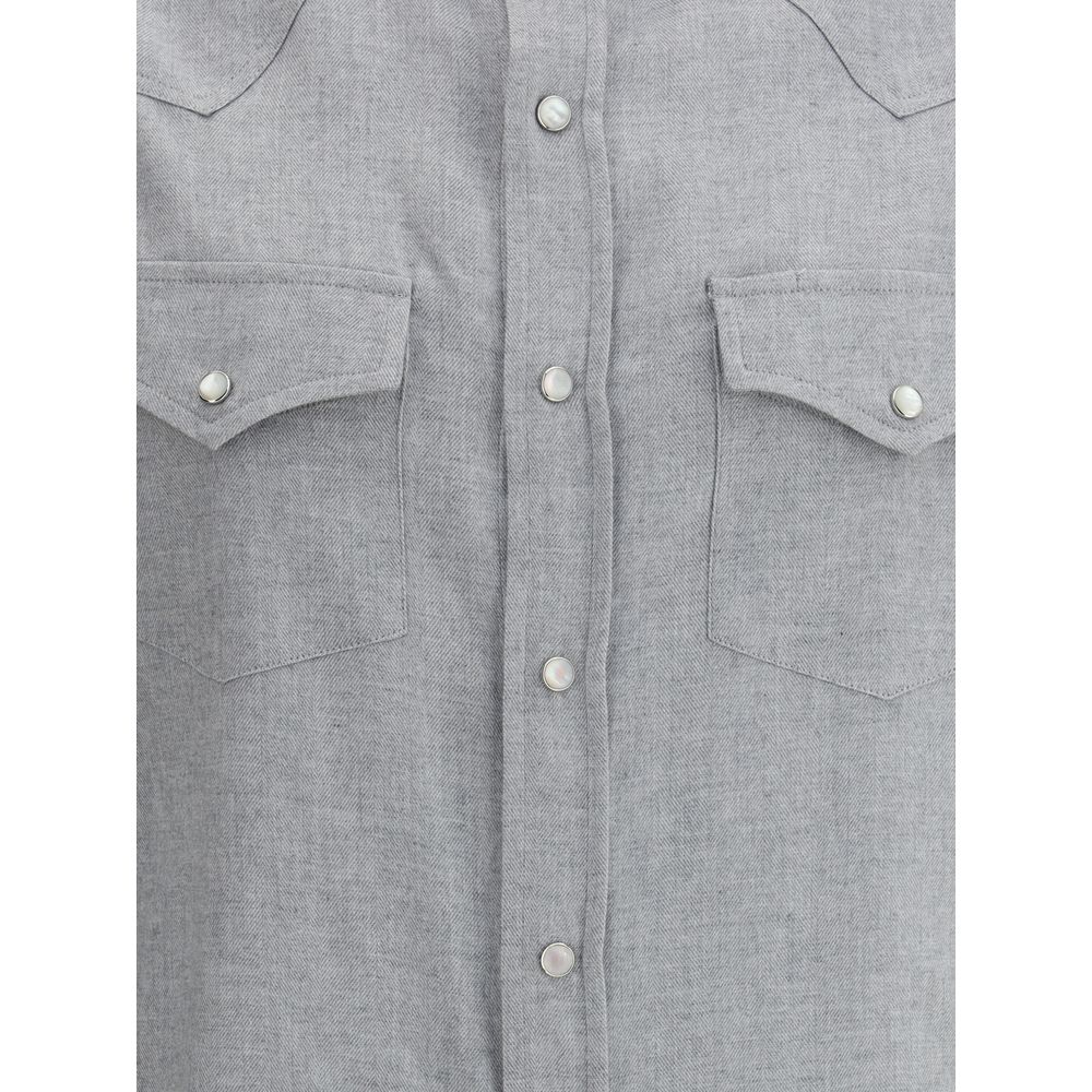 Brunello Cucinelli Gray Cotton Pattern Shirt - Image 3