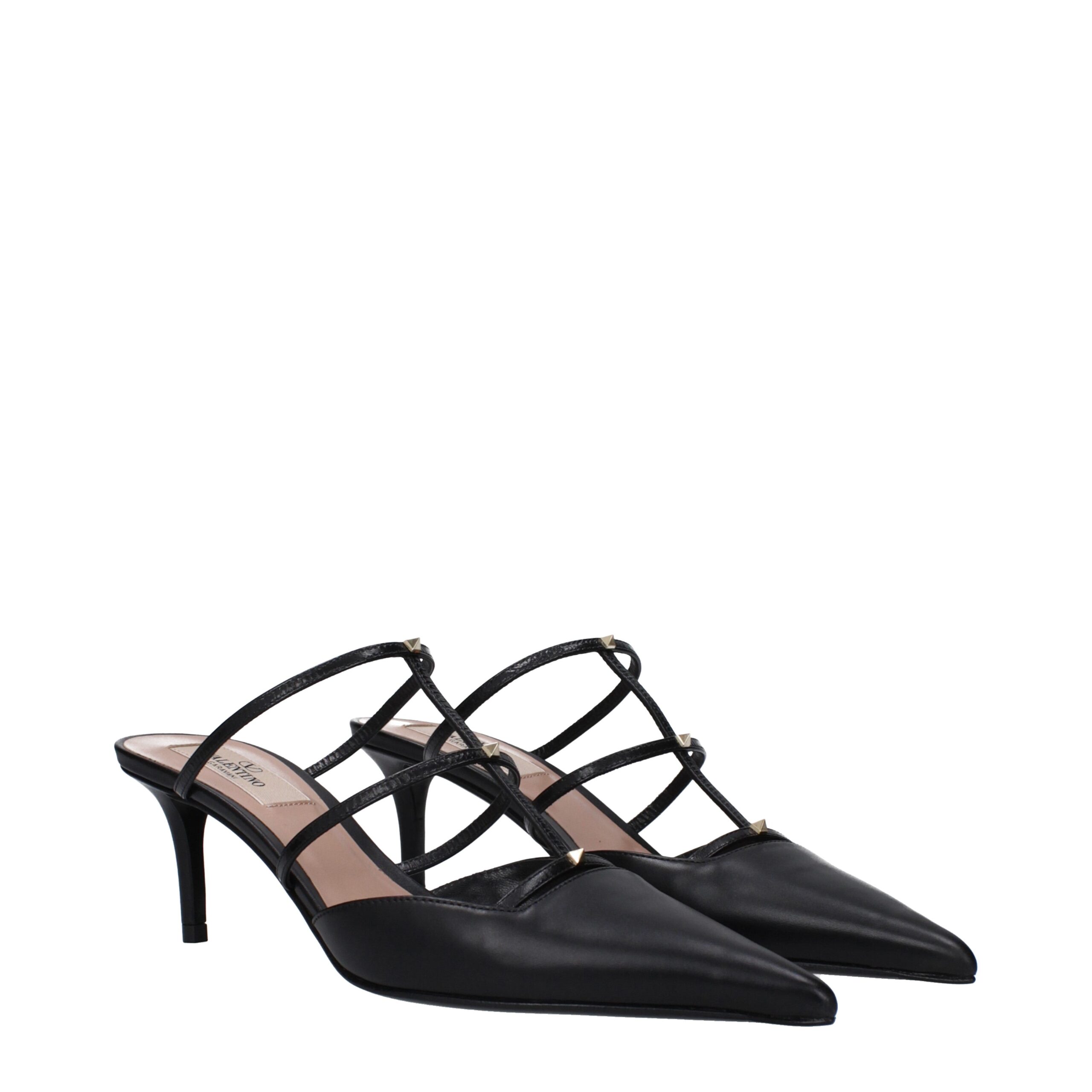 Valentino Garavani Black Leather Flat Sandals - Image 2