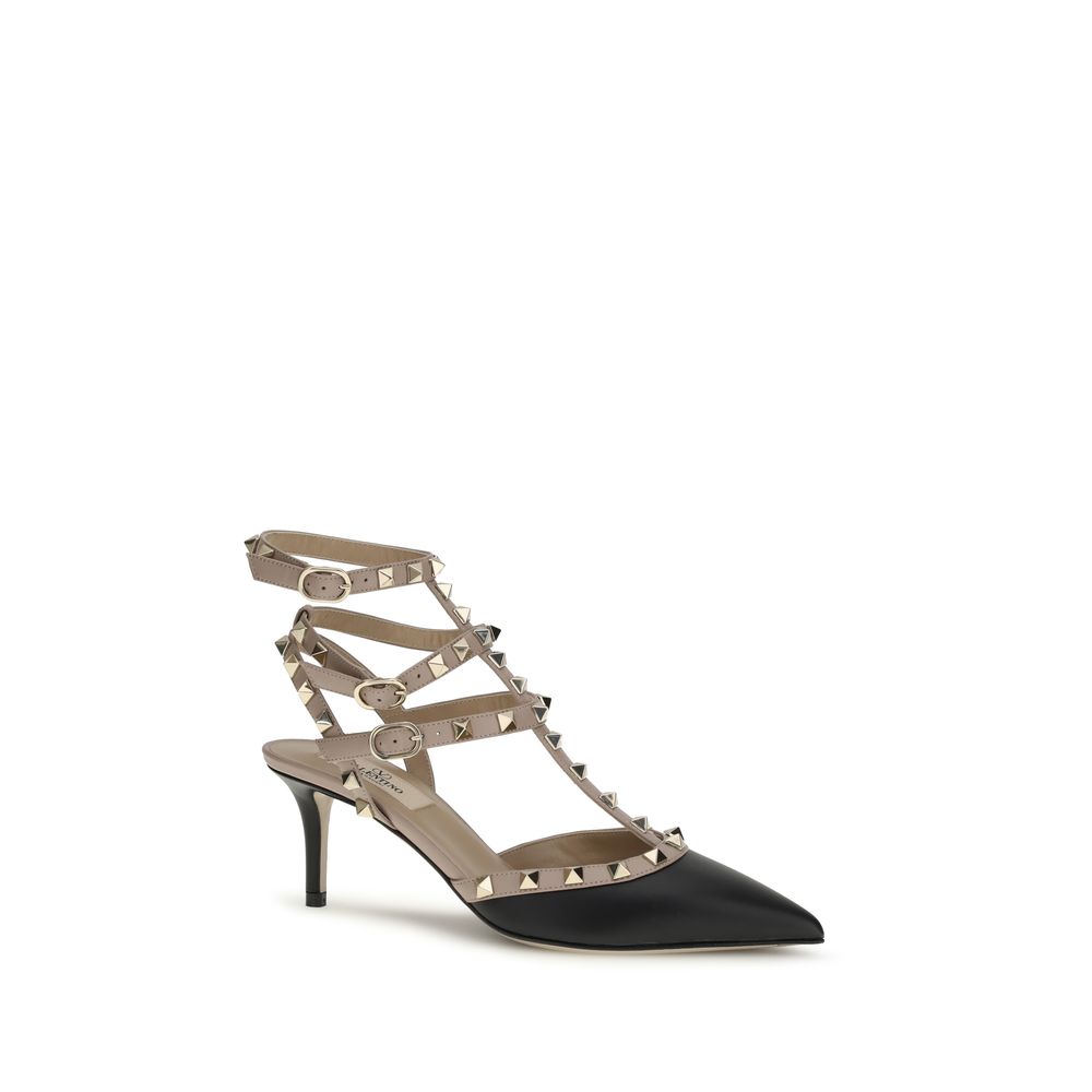 Valentino Garavani Black Calf Leather Bos Taurus Mid Heel Pumps - Image 2