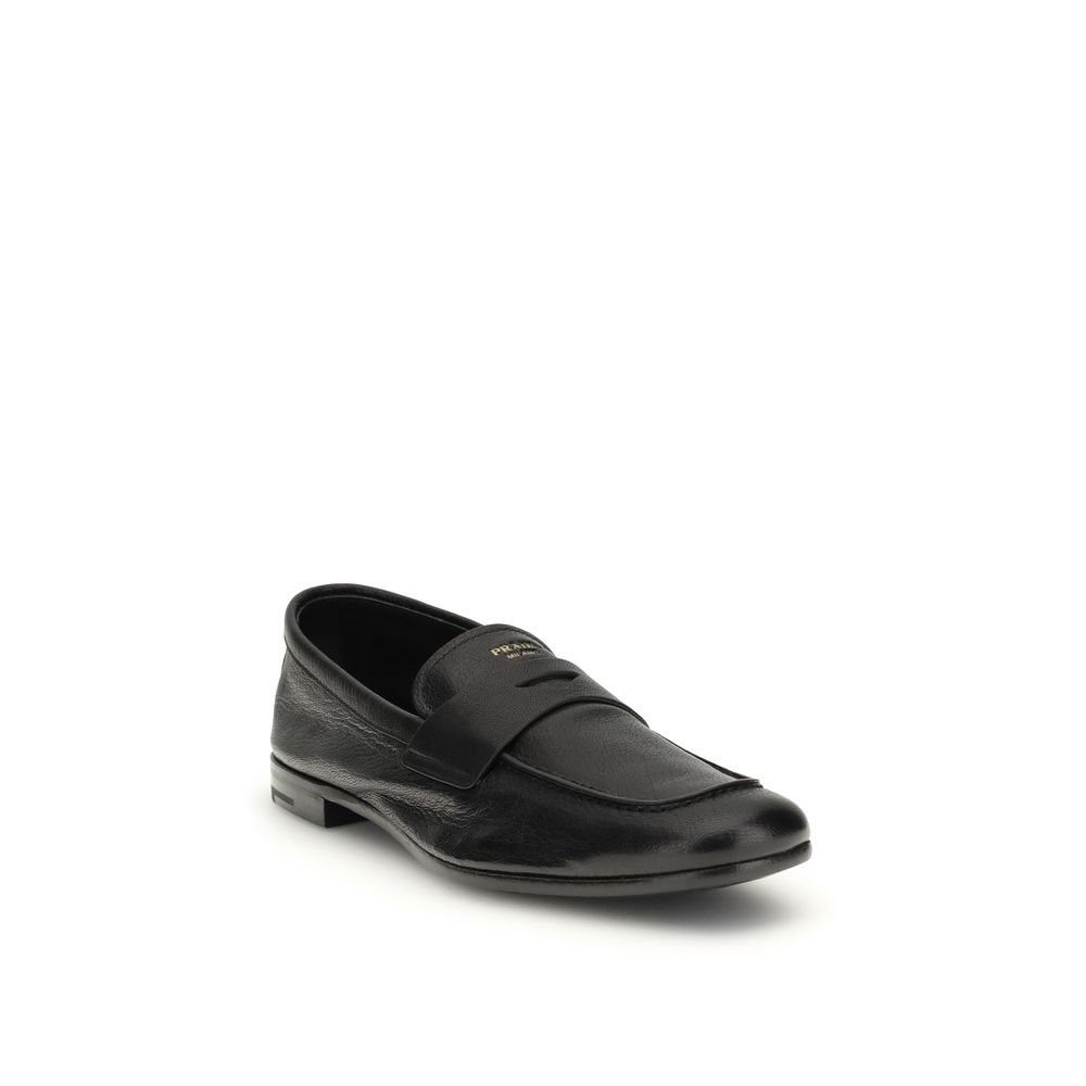 Prada Black Goatskin Slip-On Loafers - Image 2