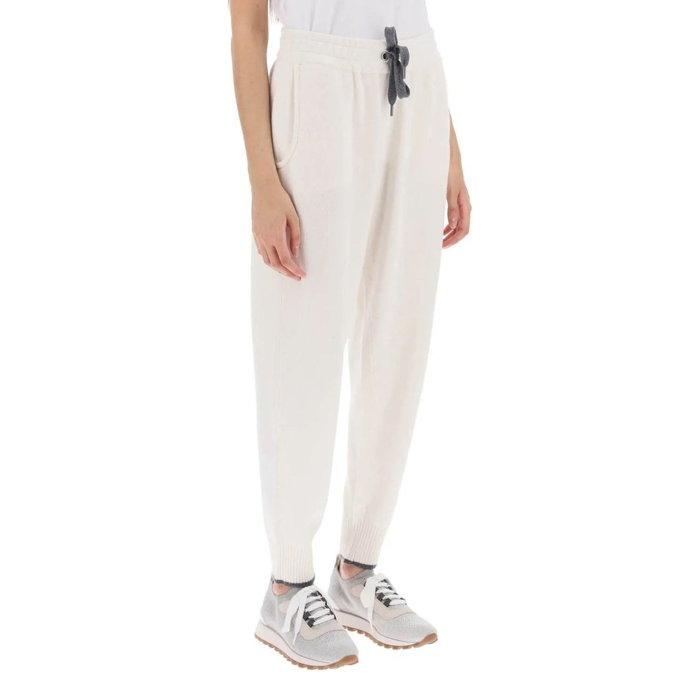 Brunello Cucinelli White Cashmere Athletic Pants - Image 2