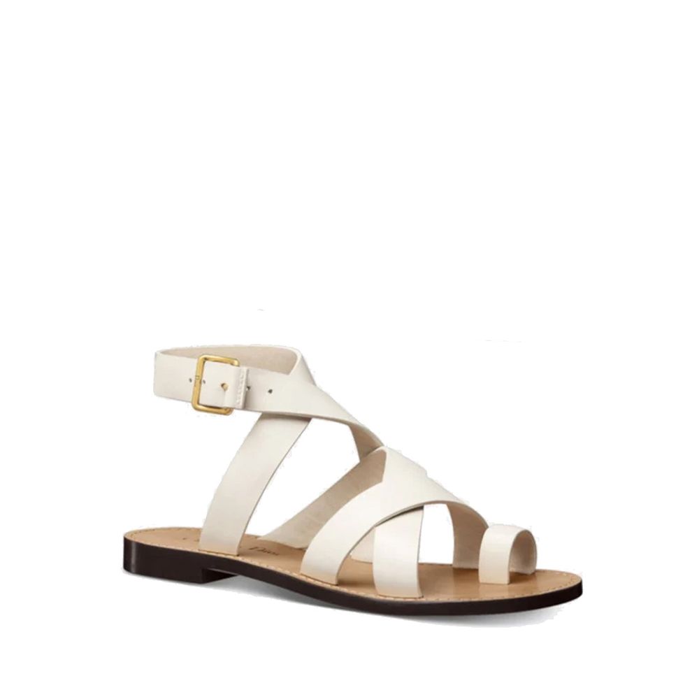 Dior White Calfskin Flat Sandals - Image 2
