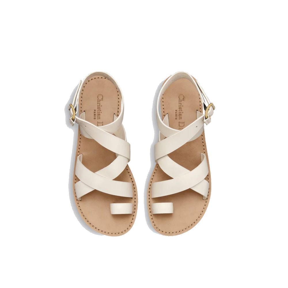 Dior White Calfskin Flat Sandals - Image 3