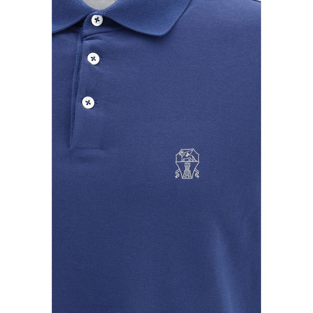 Brunello Cucinelli Blue Cotton Polo Shirt - Image 3