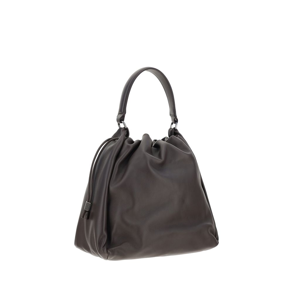 Brunello Cucinelli Brown Calf Leather Bos Taurus Shoulder Bag - Image 3