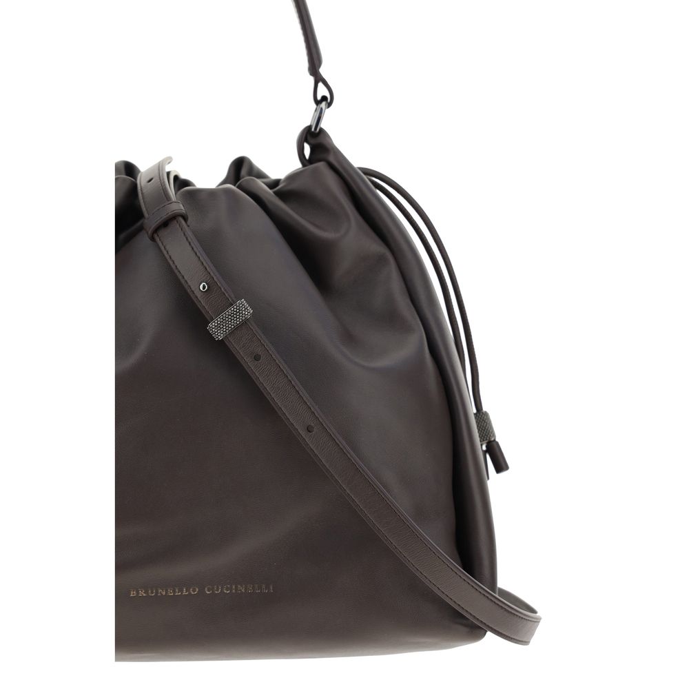 Brunello Cucinelli Brown Calf Leather Bos Taurus Shoulder Bag - Image 4