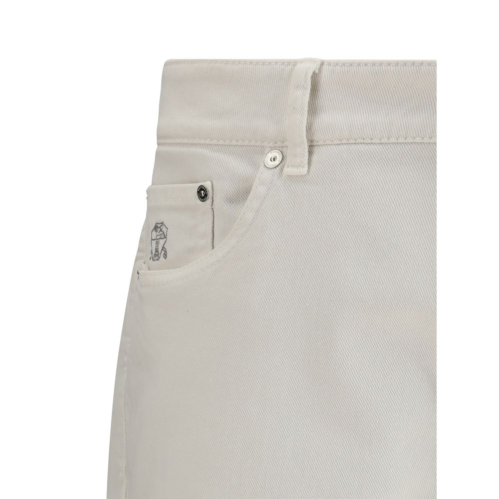 Brunello Cucinelli White Cotton Slim Fit Jeans - Image 3