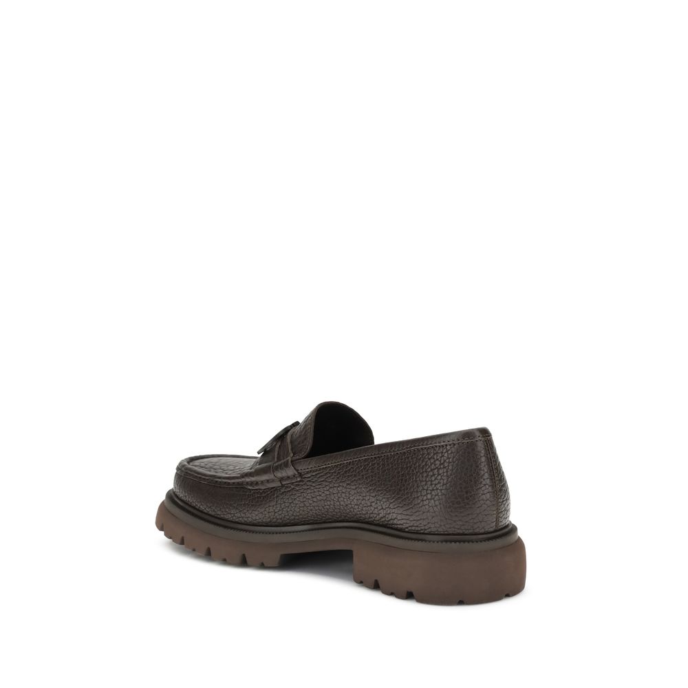 Ferragamo Brown Calf Leather Bos Taurus Slip-On Loafers - Image 3