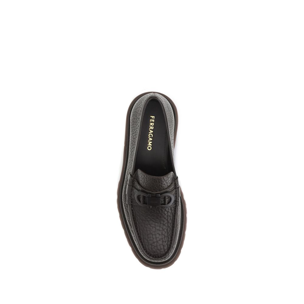Ferragamo Brown Calf Leather Bos Taurus Slip-On Loafers - Image 4