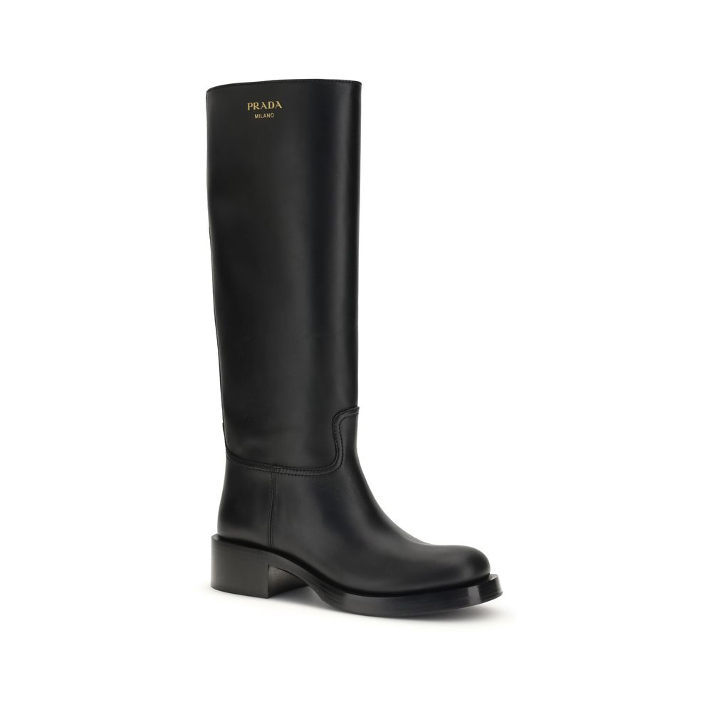 Prada Black Calf Leather Bos Taurus Boots - Image 2