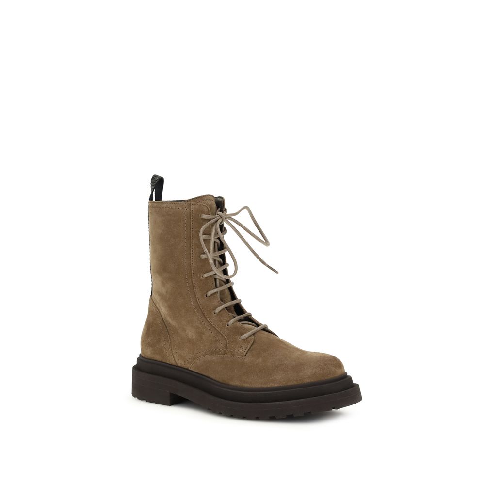 Brunello Cucinelli Brown Calf Leather Bos Taurus Lace-Up Boots - Image 2