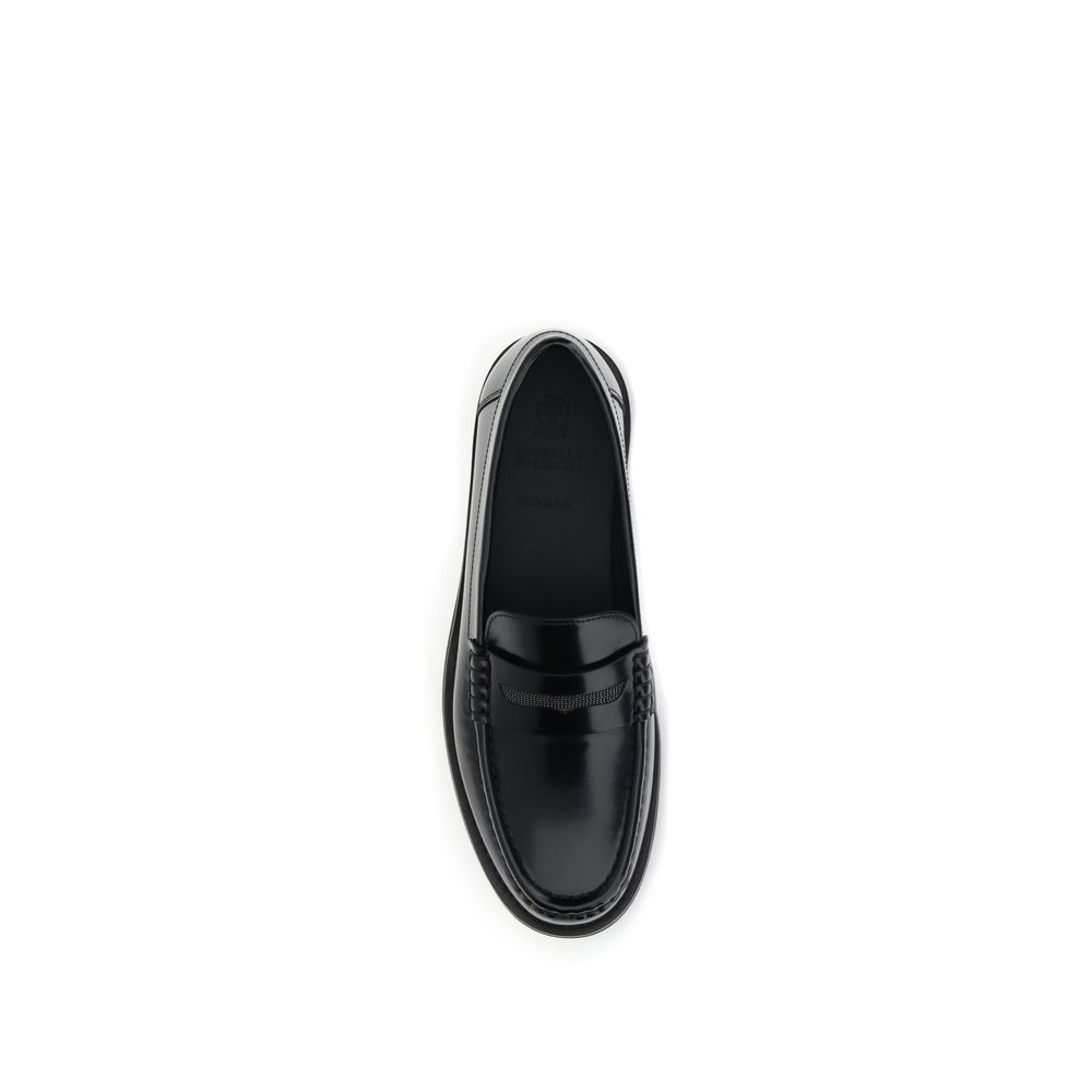 Brunello Cucinelli Black Leather Slip-On Loafers - Image 4