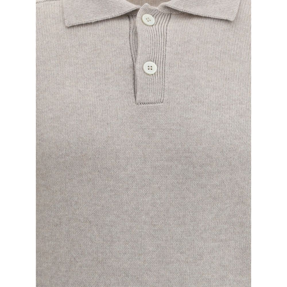 Brunello Cucinelli Beige Cashmere Polo Shirt - Image 3