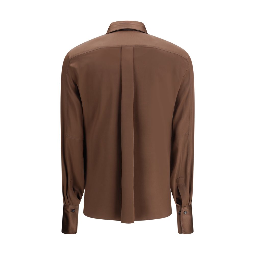 Brunello Cucinelli Brown Silk Dress Shirt - Image 2