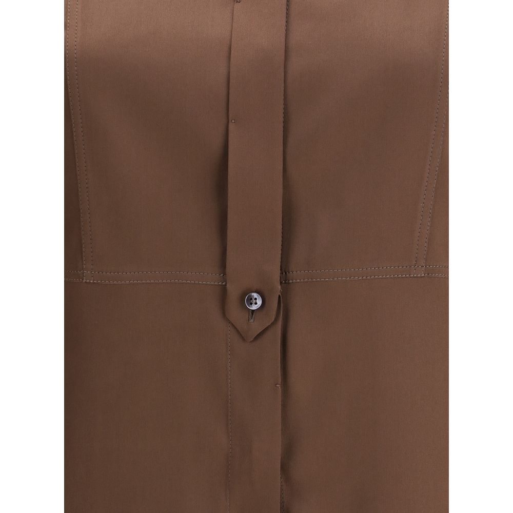 Brunello Cucinelli Brown Silk Dress Shirt - Image 3