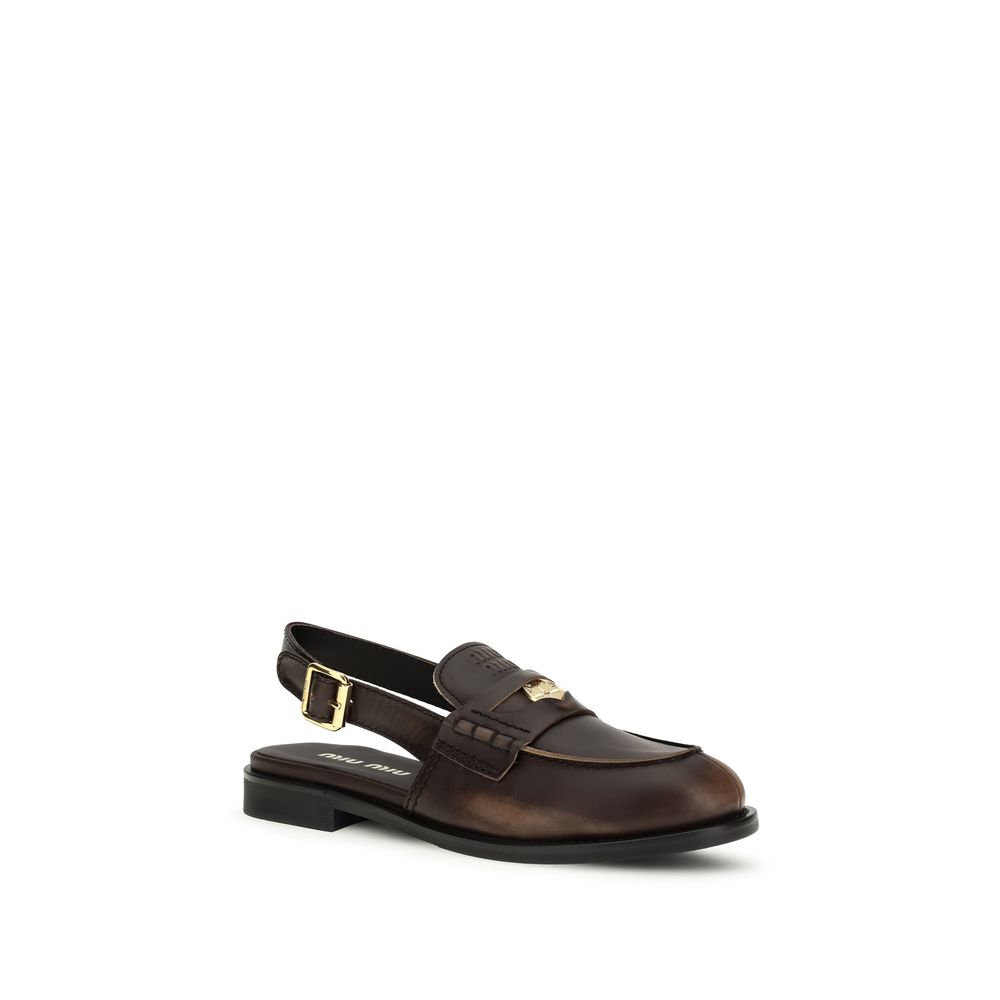 Miu Miu Brown Calf Leather Bos Taurus Slip-On Loafers - Image 2