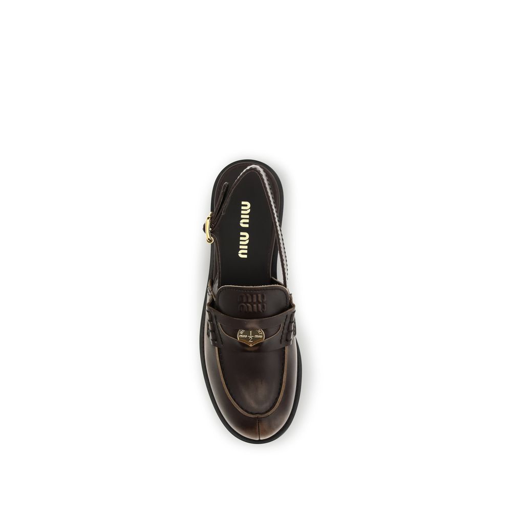 Miu Miu Brown Calf Leather Bos Taurus Slip-On Loafers - Image 4