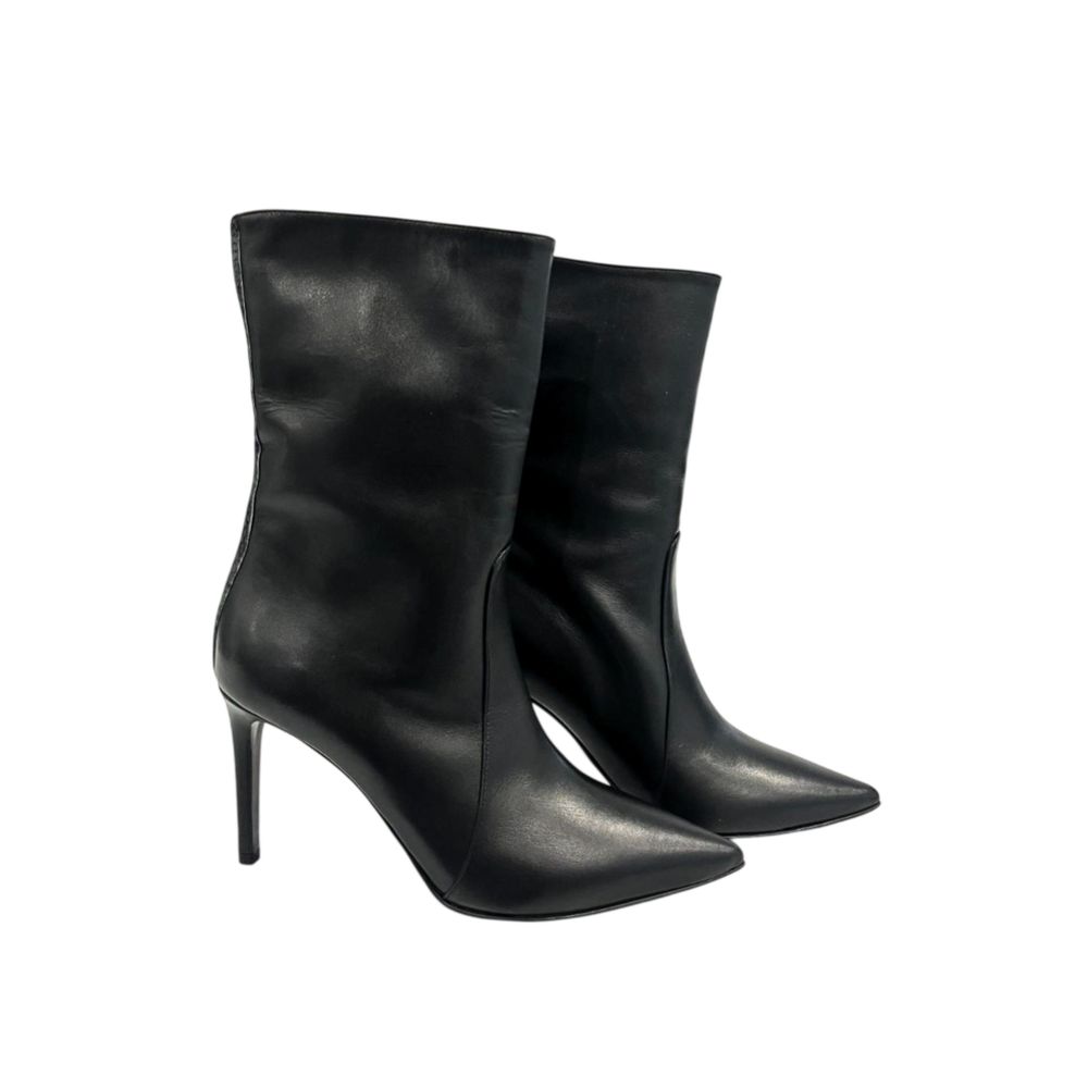 Borbonese Black Leather Women Boot with Stiletto Heel - Image 3