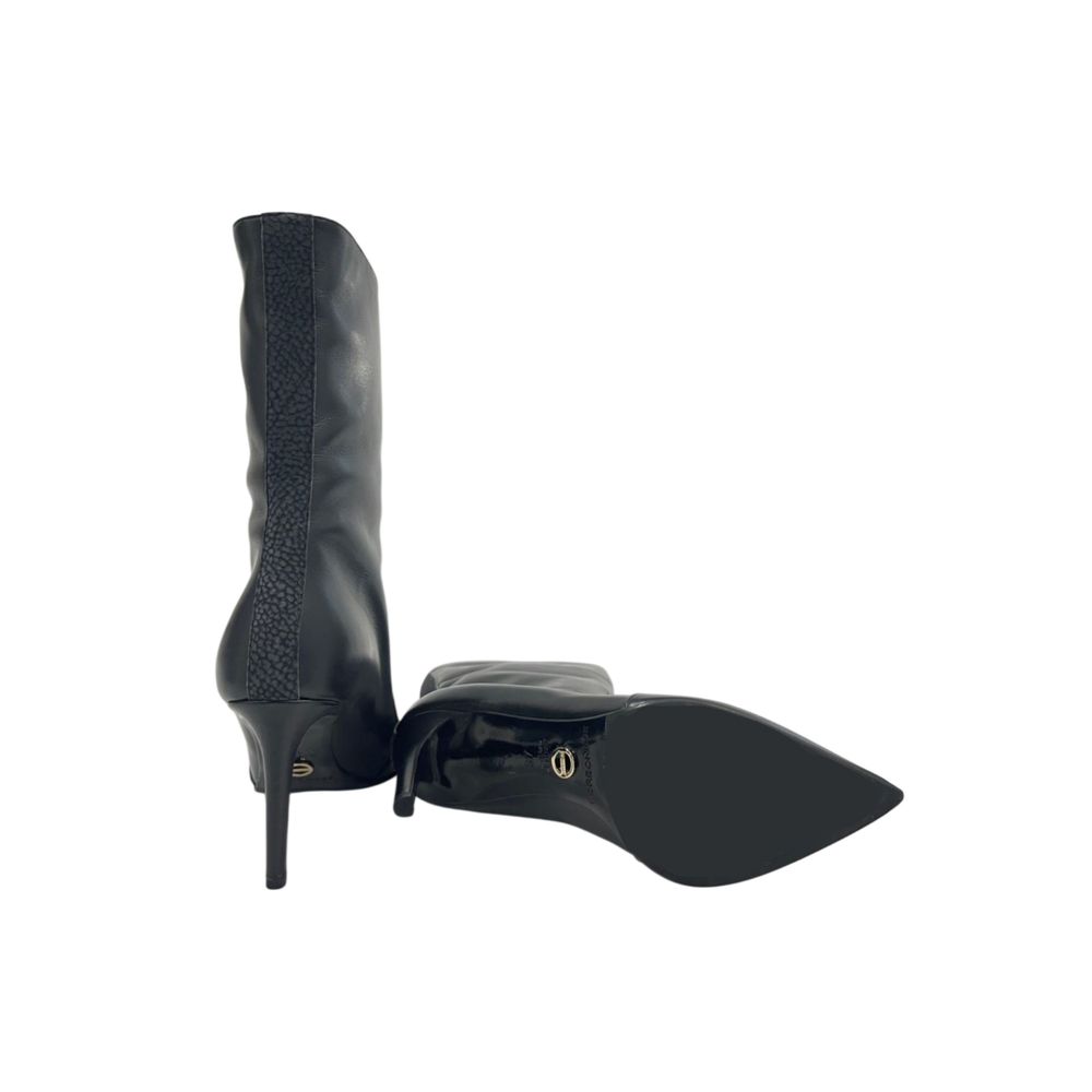Borbonese Black Leather Women Boot with Stiletto Heel - Image 5