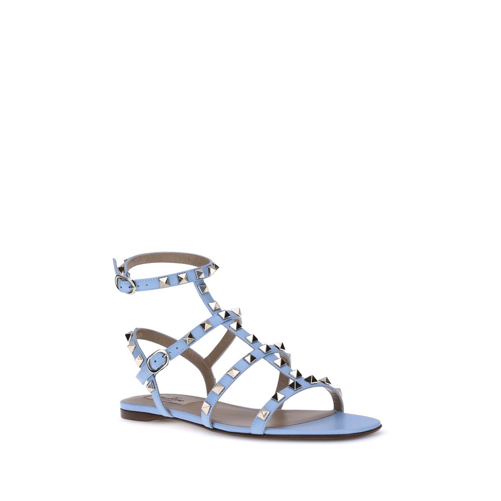 Valentino Garavani Light Blue Calf Leather Bos Taurus Flat Sandals - Image 2